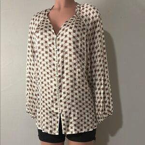 Lane Bryant Floral Button Down Blouse Plus Size 14/16 Top Long Balloonsleeve NWT